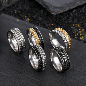 Correntes rotativas duplas anel de aço inoxidável spin rings para homens mulheres jóias de moda de hip hop will e areia