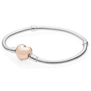 Ny 100% 925 Sterling Silver Rose Gold Heart Armband Clear Cz Charm Bead Fit Bracelet DIY Smycken Gift Fabrikerna Partihandel Tre gåvor