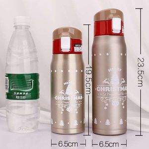 Toptan 12 oz 17oz Noel Hediyesi Şişeleri Çift Duvar Yalıtımlı Termos Noel Vakum Şişeleri Paslanmaz Çelik Su Şişesi