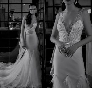 2021 Julie Vino Pearls Mermaid Wedding Dresses Bridal Gowns V Neck Sexy Crystal Gorgeous Robes De Mariée