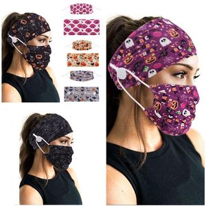 ハロウィーンデザインヘッドバンドマスクセット2個/セット女性の耳の保護のためのボタンが付いているヨガの頭のバンドマスク
