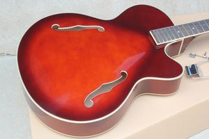 Factory electric Red semi-finished guitar kits,DIY guitar,Semi-hollow,Maple Body and Neck,Can be changed