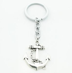 Fashion 20pcs lot Key Ring Keychain Jewelry Silver Plated Anchor Charms silver pendant Gift