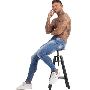 Mens Skinny Hip Hop Slim Fit Rasgado Jeans Grande e Alto Estiramento Blue Jeans Para Homens Afligidos Cintura Elástica Mens Jeans