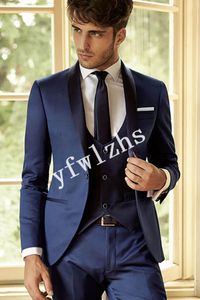 Yeni Stil Bir Düğme Yakışıklı Şal Yaka Damat smokin Erkekler Suits Düğün / Gelinlik / Akşam Sağdıç Blazer (Ceket + Pantolon + Kravat + Yelek) W317