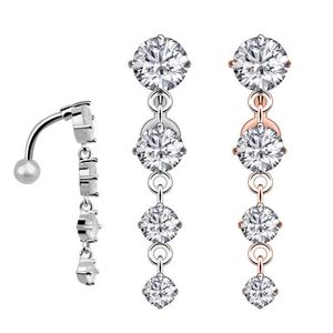 Dangle ters göbek düğmesi halka kübik zirkonya paslanmaz çelik göbek halkaları girly dikey damla piercing takı