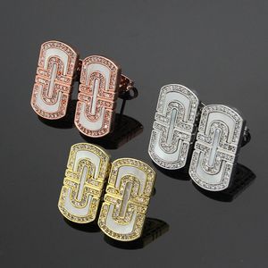 Europe America Fashion Style Lady Women Titanium Steel Engraved B Initials White Mother of Pearl Square Stud Earrings 3 Color