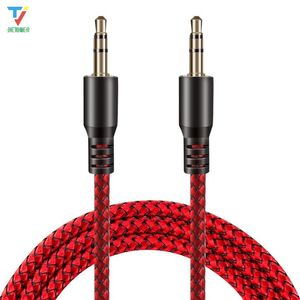 100pcs/partia 3,5 mm Auxiliary Aux przedłużenie kabla audio nieprzerwana metalowa tkanina Braiede męski sznur stereo 1m dla tabletu Samsung mp3