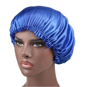 Solid färg silke satin natt hatt kvinnor huvud täcka sömn kepsar bonnet hårvård mode tillbehör 17 färger ePacket