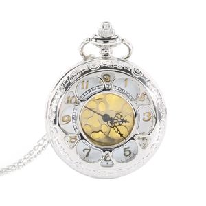 Pocket Watches Vintage Hollow Flower Quartz Watch Roman Number Necklace Pendant With Chain Birthday Gifts LL@17