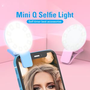 Coloful Mini Q Selfie Ring Light Portable Flash LED USB Clip Mobile Phone For Night Photography Fill Light For iPhone Samsung