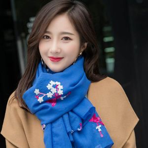 Foreign trade Korean version of net yarn scarf long ethnic embroidery flower pure cotton linen silk shawl