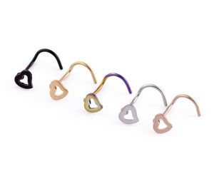 Love Heart Stainless Steel Nose Rings Body Piercing Jewelry Bent Angle Nose Rings Studs Punk Jewelry for Men Women DHL Free Ship