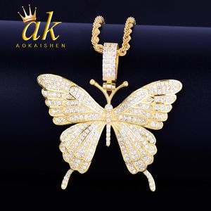 Butterfly Pendant Necklace Charms Gold Color Cubic Zircon Women's Hip Hop Rock Jewelry MX200810