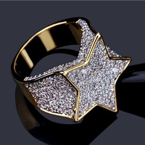 Ювелирные изделия хип-хоп кольца кольца пятиконечные звезды Zircon кольца панк для мужчин горячая мода