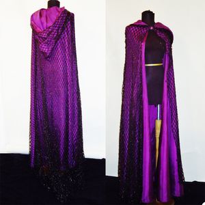 Funkelnde lila Umhänge mit Kapuze, Winter-Hochzeitsumhänge, Wicca-Robe, warme Hallowmas-Weihnachtsabend-Party-Abschlussball-Jacke