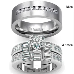 Mode luxe vrouwen volledige set hartvormige zirkoon ring set mannen paar verloving bruiloft Valentijnsdag cadeau sieraden groothandel