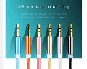 Nylon flätade ljudkablar 3,5 mm JACK AUX-kabel Aluminiumlegering Man till manlig adapter för smartphone hörlurs högtalare