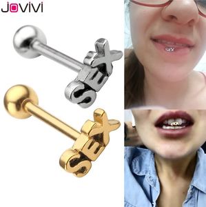 Jovivi 14Ga tunga Percing Labret Bar Lip Ring Rostfritt Stål Sexblästring Leveraged Tongue Ringar Sexig Kropp Piercing Smycken