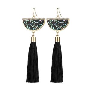 Bohemian Crystal Tassel Dangle Earring Black White Blue Red Green Silk Fabric Long Drop Tassels Earrings For Women Jewelry Gifts 6 colors