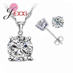 Free Ship Top Sale CZ Cubic Zirconia Good Quality 925 Sterling Silver Jewelry Sets Stud Earring Pendant Necklace Jewelry Sets