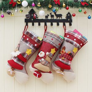 Santa Claus snowman Christmas Stocking lattice Christmas decoration socks Xmas socks children's candy gift bag T9I00531