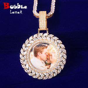 Solid Round Memory Picture Necklace & Pendant Solid Back Micro Pave Charm Men's Hip hop Rock Jewelry