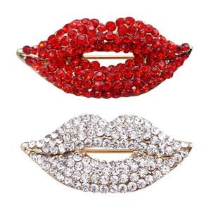 Sexiga eleganta kvinnor Crystal Lips Kostym Broscher Creative Kiss Pin Smycken