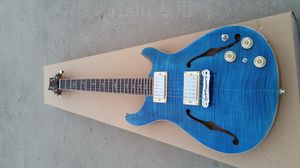 cor azul Birds nova chegada do embutimento Fingerboard PRS topo duplo F buraco Meio frete grátis guitarra elétrica oco