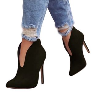 Sexy Women Boots 2020 Autumn V-Neck High Heels Ankle Shoes Boots Pointed Toe Booties Feminina Woman Wedding Party Shoes