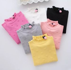 Dzienniki SWEATER Dziewczyny Kids Ruffle Kołnierz Pullower Dzieci stereo kwiat z długim rękawem A43185003822