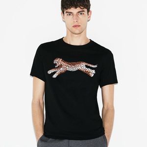 イタリア製 メンズ Tシャツ ヒョウ柄 ロゴ ブラックカラー パーカー 人気 ロゴ レディース 万能 ラウンドネック 半袖 カジュアル ゆったり 五分袖