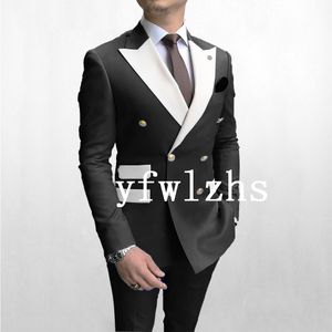 Custom-made Peak Lapel Groomsmen Double-Breasted Groom Tuxedos Men Suits Wedding Prom Dinner Man Blazer(Jacket+Pants+Tie) T210