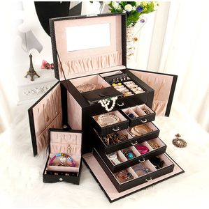 Storage Box for Jewelry with a Large Capacity 5-Layer Multifunctional Cosmetic Organizer Made of Leather (26.5*23*19.5cm)