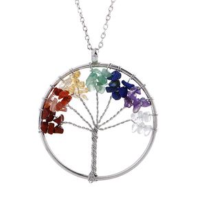 Chakra Nateral Stone Tree of Life Necklace Crystal Heart Pendant Kvinnor Halsband Mode Smycken Will och Sandy Gift