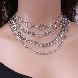 Jewelry hip hop personalized geometric suit necklace female peach heart flat thick hollow multi-layer chain item