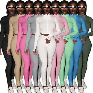 Women Sexy Sport Two Piece Sets Letter Embroidery Ribbed Knit Tracksuit Fall Winter Clothes for Female