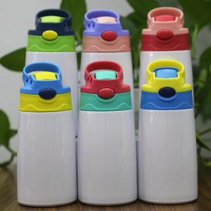 12oz sublimering sippy cup 350 ml barn vattenflaska med halmlock bärbar rostfritt stål dricks tumbler för småbarn 6Colors