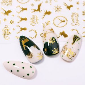 Julserie 3D Nagelklistermärke Färgstark guld Snow Deer Design Transfer Stickers Slider Decal DIY Nail Art Decoration