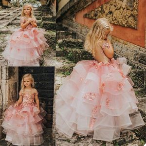 3D 꽃 무늬 꽃 소녀 드레스 사랑스러운 계층 스윕 길이 맞춤 제작 여자 선발 대회 드레스 아이 생일 가운