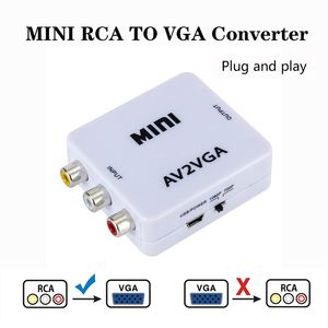 Mini RCA AV a VGA Convertitore video AV2VGA Adattatore con audio da 3,5 mm per HDTV TV Box Monitor DVD
