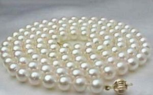 Łańcuchy Piękne 8-9mm White Round Salt Water Pearl Necklace 36 