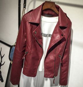 Top Quality Original Design Women's female's slim Leather Jacket Blazer new Punk DJ leather short jacket Motorcycle Jacket Wine 4colors