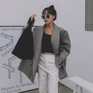 Women's Suits & Blazers Korea 2021 Vintage Fashion Loose Gray Oversize Grey Suit Spring Casual High Quality Coat For Women YJ105