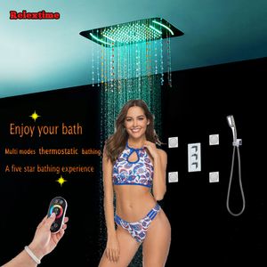 Crystal quartz LED Ceiling Shower Head Rain Waterfall Bathroom Corner Thermostatic Shower Set Concealed Faucet Mixer massage Jet CJ5301