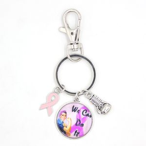 New Arrival Wholesale Breast Cancer Jewelry We can do it Fighting Box Glove Pink Ribbon Charms Key Chain Breast Cancer Keyrings Gifts