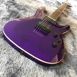 Custom Quilted Maple Top Electric Bass Guitar Neck Through Body in Purple Set Thru