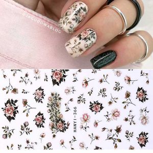 2pcs / set Flower Series Nail Sticker Självhäftande Rose Flower Butterfly Nail Art Decals Transfer Klistermärke DIY Konstdekoration