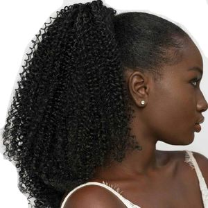 Curly Ponytail Extension for Black Women Brown Color Drawstring Ponytail Curly for African Women Human Hair Afro Kinky Ponytail Extension