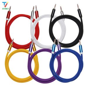 100pcs 3,5mm Sesli Kablo Bezi Kumaş Örgü 3.5 Jack - Jack Aux Cord 1.5m kulaklık hoparlörü iPhone araba için kablolu kablolu mp3